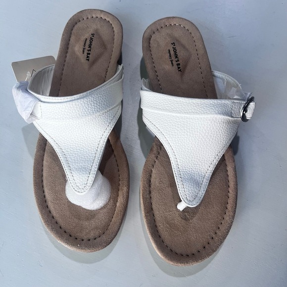 St. John's Bay Shoes - St. Johns bay white leather-like sandals new with tag women 9 slip on summer